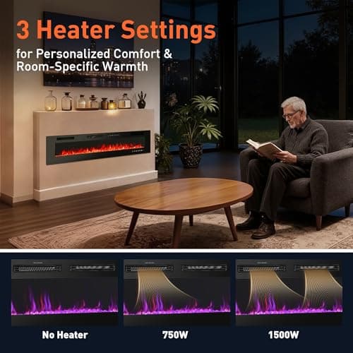 MAISON ARTS 72 Inch Electric Fireplace, Recessed and Wall Mounted Electric Fireplace Heater, Linear Fireplace with Remote Control & Touch Screen, Thermostat, Timer, Adjustable Flame Color, 750/1500w 5