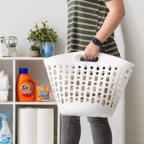 IRIS USA Laundry Basket Hamper, 27L Flexible Portable Plastic Dirty Clothes Bag with Ventilation Holes for Bedroom Bathroom Apartment Dorm Laundry Room Blankets Pillows Trinkets Organization, White 6