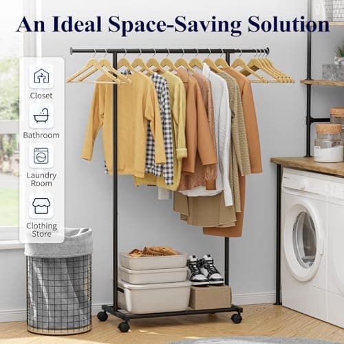 Kitsure Clothes Rack with Wheels - 30.3'' to 47.2'' L Adjustable Clothing Racks for Hanging Clothes, Rolling Garment Rack with Shelf, Sturdy Closet Rack, Clothes Hanger Rack for Pants, Black 6