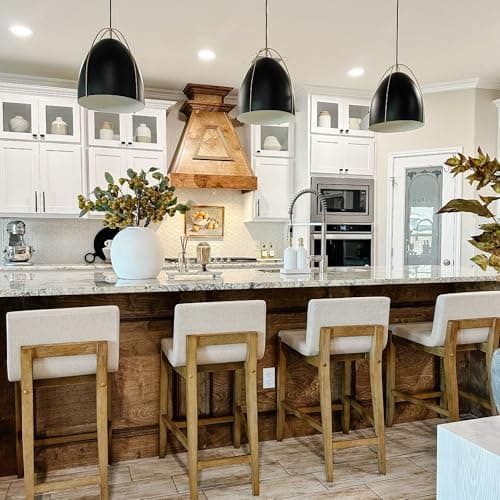 Nathan James Gracie Modern Counter Height Bar Stool with Back, Counter Stool Upholstered Chair with Natural Flax White Fabric and Brushed Wooden Legs, Natural Flax/Brown, Set of 4 8