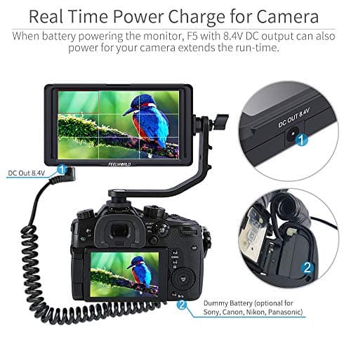 FEELWORLD F5 5 Inch DSLR On Camera Field Monitor Small Full HD 1920x1080 IPS Video Peaking Focus Assist with 4K HDMI 8.4V DC Input Output Include Tilt Arm 5