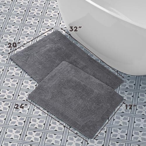 Laura Ashley - Reversible Cotton Bath Mat, Premium Bathroom Décor, Machine Washable Bathroom Rug, Highly Absorbent, 17"x24"/20"x32" 2-Piece Set, Charcoal 6