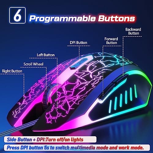 VersionTECH. Wired Gaming Mouse, Computer Mouse Ergonomic Mice with 7 LED Lights RGB Backlit, 6 Programmable Buttons, 4 Adjustable DPI for Laptop PC Gamer Desktop Chromebook Mac Games-Black 5