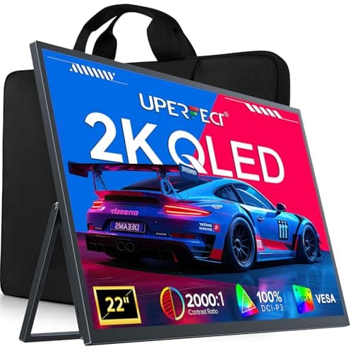 UPERFECT 22" Portable Monitor 2K QLED w/VESA & 180° Adjustable Stand, 2560×1440 QHD FreeSync HDR Gaming Display, USB-C HDMI Travel Second Monitor for Laptop, Phone, PC & Gaming Consoles