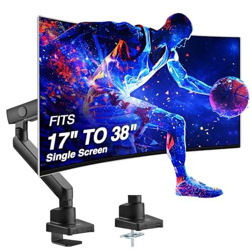 AVLT Single 17"-38" Monitor Arm Desk Top Mount Premium Mechanical Spring Fits Up to 26.4lbs (12kg) Flat/Curved/Ultrawide Monitor Full Motion Height Swivel Tilt Rotation Adjustable, Black