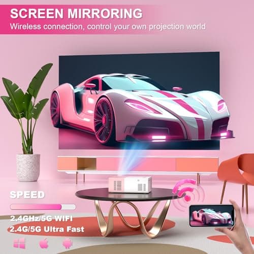 KHQ Mini Projector with Wifi Portable Projectors Support 1080P 200" Mini HD Movie Projector, Outdoor Projectors Compatible with Phone/ Tablet/ Laptop/ TV Stick/ HDMI/ USB - Pink White 6
