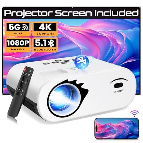 Mini Bluetooth Projector with Screen, Native 1080P, Portable Outdoor 5G WiFi Projector, Lag-Free, Compatible with iPhone, Android, PC, Fire Stick, Xbox, and PS5 (White)