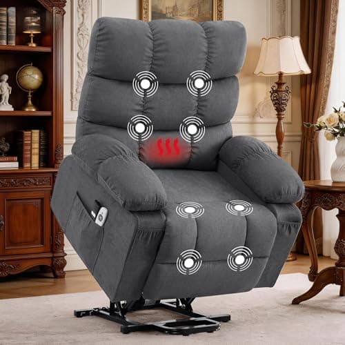 KWKSV Power Lift Recliner Chair for Elderly with Heat and Massage, Electric Recliners Single Sofa with Side Pocket and USB Charge Port for Living Room and Bedroom Comfort