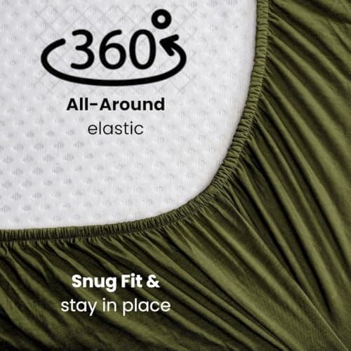 100% Combed Cotton Prewashed Jersey Knit Fitted Sheet only - Snug Fit, Stay in Place - Fits Mattresses Up to 14" Deep Pocket - Ultra Soft, Wrinkle & Fade Free - Comfy Fitted Sheet Queen Olive Green 5