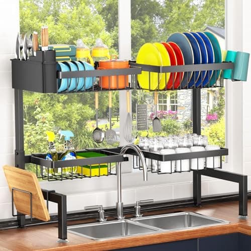 YKLSLH 4 Baskets Over The Sink Dish Drying Rack, Extendable Large Capacity Sink Rack, Metal Drying Rack Saving Space,for Most Sinks (26.57"-35") 5