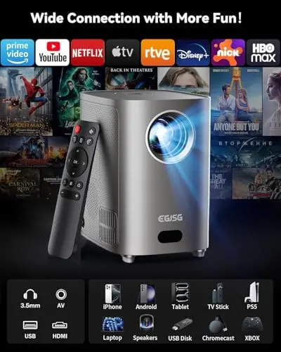 [One-Button Focus] Projector with WiFi and Bluetooth, 4K Outdoor Projector with Carry Bag, Portable Movie Projector with Zoom Function, Home Theater Projector for Phone/TV Stick/PC 7