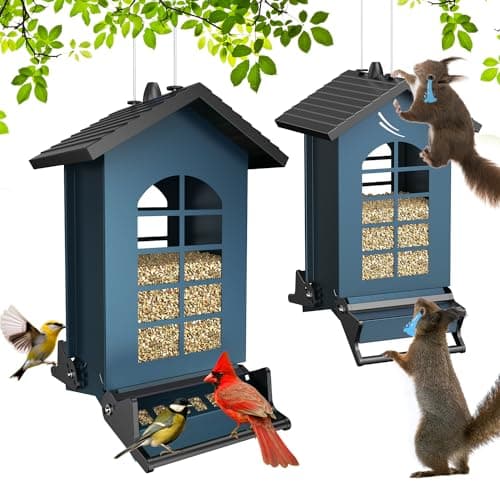 Squirrel Proof Bird Feeder for Outdoors Hanging, 8LBS Metal Hanging Bird Feeder with Bilateral Weight-Activated Perches for Outside - Blue