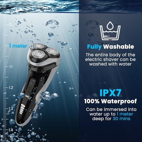 SweetLF Electric Razor for Men, 120 Min Shaving, (1H Charging),100% Waterproof, Wet & Dry Rotary Electric Shaver with Pop-up Trimmer,Type-C Rechargeable Cordless Shavers for Men 6