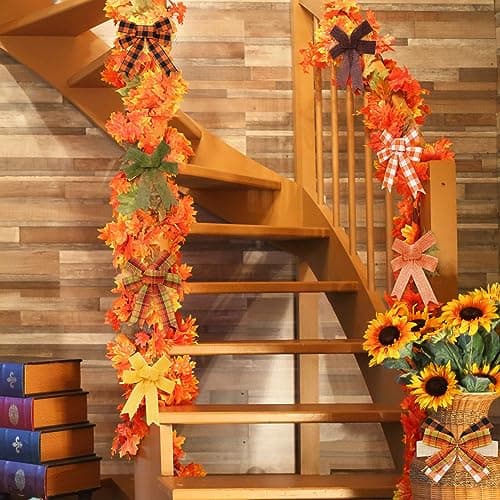 Whaline 10 Rolls 50 Yard Fall Plaid Burlap Ribbon 1 Inch Decorative Wrapping Ribbon for Autumn Thanksgiving DIY Crafts Bow Wreath Making Supplies 7
