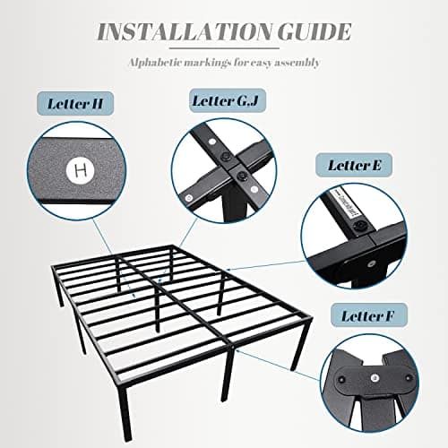 Chezisam Queen Bed Frame 18 "High Sturdy Steel Slat Bed Frame Queen Size Base Heavy Duty Platform Bed Under-Bed Storage Space, No Box Spring Needed Easy Assembly, Non-Slip and Noiseless,Black 8