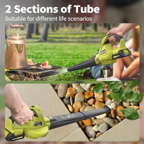 SEYVUM Leaf Blower, 20V Cordless Leaf Blower with 2 Pcs Li-ion Battery, Electric Leaf Blower for Lawn Care, 320CFM 150MPH Battery Powered Leaf Blower, for Patio, Garden Cleaning, Fast Charger Included 5