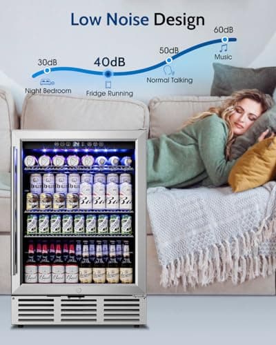 Feelfunn 24 inch Beverage Refrigerator - 180 Cans Under Counter Beverage Fridge with Glass Door & Safety Lock for Beer Wine Soda, Built-in or Freestanding Drink Fridge for Home Office Kitchen or Bar 8