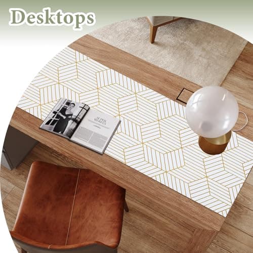 Shelf Liners for Kitchen Cabinets 12in x 20FT, Non Adhesive Cabinet Liner Strong Non-Slip Thickened Gold Geometric Drawer Liner, Easy to Clean for Shelf, Cabinet with Knife and Tape Measure 7