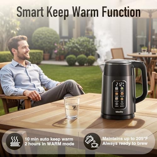 Mecity Electric Kettle 1.7L Touch Screen Temperature Control Water Boiler, No Plastic Contact with Water. 6 Preset Temperature Programs, 2 Hours Keep Warm, Auto Shut Off, Dark Grey 5