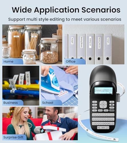 Bluetooth Label Maker Machine with-Tape, Label Maker with Keyboard Multiple Fonts & Icons, LT12 Rechargeable Labeler Portable Handheld Label Makers Waterproof-Labels for Home Kitchen Office School 9