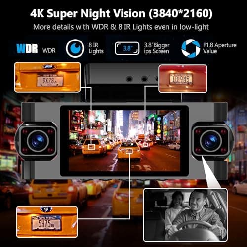 4 Channel Dash Cam 360° View,4K Front Rear Inside Dashcam,Left Right Dash Camera for Cars,Built-in GPS, 5G WiFi,Voice Control,Night Vision, 24/7 Recording Parking Mode Monitor, Free 128G Card 5