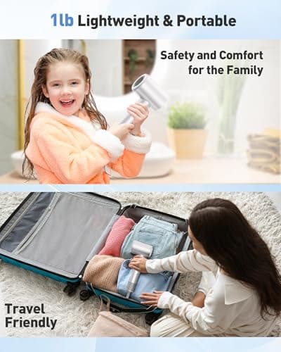 Hair Dryer,110,000 RPM Professional Blow Dryer - Brushless Motor with Negative Ionic Technology for Faster Drying,Magnetic Nozzle,Compact Design for Women Home&Travel Use,White 6