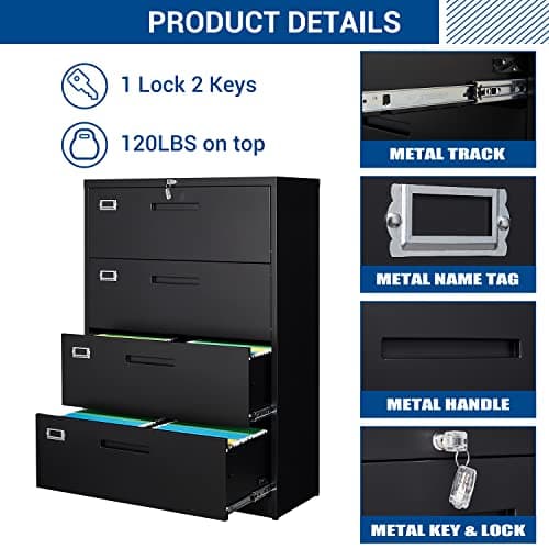 Fesbos Lateral File Cabinet with Lock, 4 Drawer Large Metal Filing Cabinet,Home Office Lockable Storage Cabinet for Hanging Files Letter/Legal/F4/A4 Size-Assembly Required 6