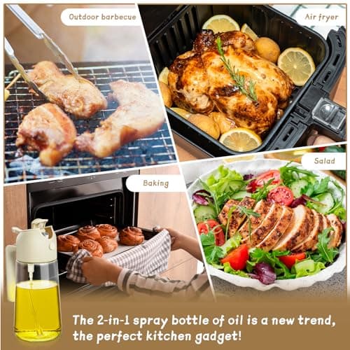 Oil Sprayer for Cooking 2pcs,2 in 1 Oil Dispenser and Oils Sprayer Kitchen Gadgets-16oz Glass Oils Spray Bottle,Mist Olive OilDispenser,Air Fryer,Salad,Grill (White Kitchen Accessories) 6
