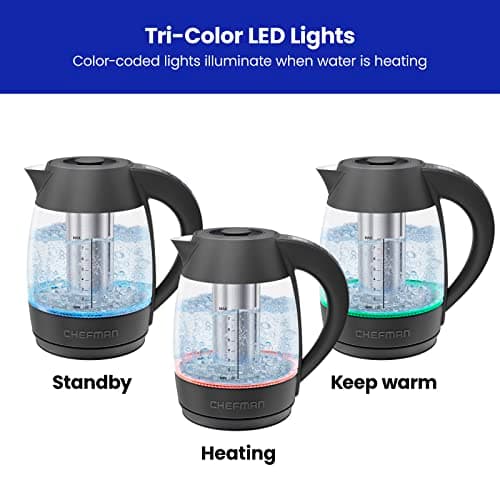 Chefman Digital Electric Kettle with Rapid 3 Minute Boil Technology, Custom Steep Timer and Temperature Presets, Bonus Tea Infuser, Rust and Discoloration Proof, 1.8 Liter, Matte Black, 1500W 6