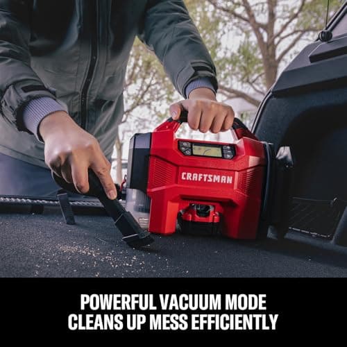 CRAFTSMAN 3-in-1 Tire Inflator, 160PSI Portable Air Compressor/Car Vacuum/Dust Blower, 20V Cordless & 12V Car Power, Air Pump with LED Light for Cars Trucks RV Tires (Battery Sold Separately) 5