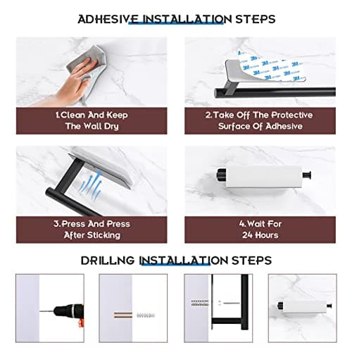 ASTOFLI Paper Towel Holder Under Cabinet No Drilling, Self Adhesive Paper Towel Holder Wall Mount for Kitchen Rack, Under Counter Napin Holder No Drill, 304 Stainless Steel Matte Black 5