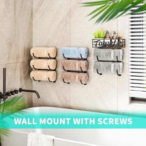 HapiRm Towel Racks for Bathroom Storage - 9 Tier Over The Door & Wall Mount Rolled Towel Storage Organizer Holder with Metal Shelf Basket for Small Bathroom, Camper, Rv - Black, Patented 5