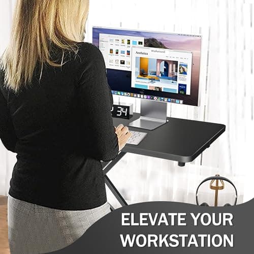 Aconcept Extra-Slim 24 x 14 inch Black Lift Standing Desk Converter, Manual Adjustable Height Sit Stand up Desk Riser, Compact for Monitor or Laptop Workstation 6