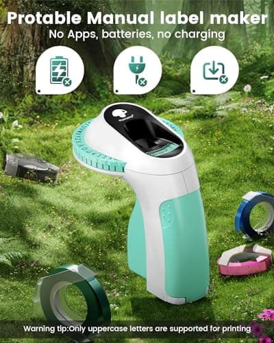 Memoqueen Green Embossing Label Maker with 6 Tapes, Portable Manual Vintage Label Writer,Old School Embossed Label Maker Printer for Office Home Organization and DIY Crafting 5