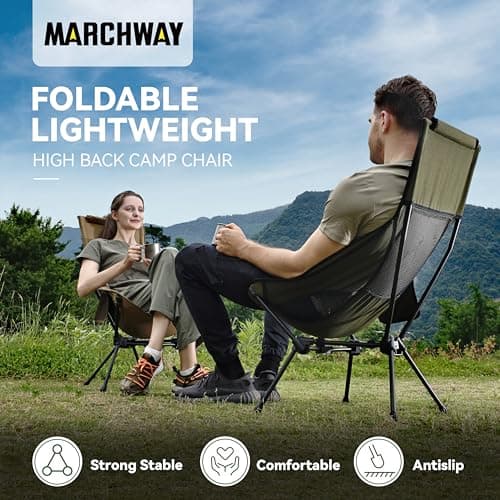 MARCHWAY Lightweight Folding High Back Camping Chair with Head Support, Stable Portable Compact for Outdoor Camp, Travel, Beach, Picnic, Festival, Hiking, Backpacking (Highback Green) 7