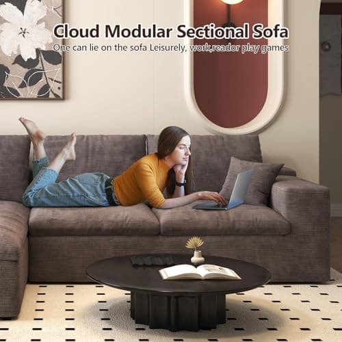 107'' L-Shaped Modern Modular Sectional Cloud Couch, 4-Seat Chenille Deep-Seat Sofa with Pillow for Living Room, Bedroom, Apartment, Camel 5