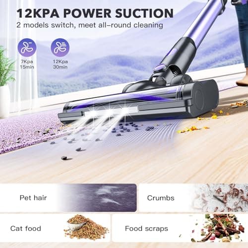 WLOTPO Cordless Vacuum Cleaners for Home with Powerful Suction,Stick Vacuum Cordless Rechargeable,Up to 35 Mins Runtime,Lightweight Hardwood Floor Vacuum for Pet Hair,Carpet(Deep Purple) 4