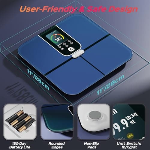 Scale for Body Weight and Fat, Lepulse 3.35" Color TFT Display Scale with Bmi Body Fat Muscle Mass, Smart Body Fat Scale with 22 Body Composition Metrics BMI Heart Rate, Bathroom Digital Scale 400lbs 8