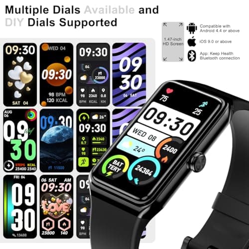 Fitness Tracker- Smart Watch with 1.47" Health Activity Trackers 24/7 Heart Rate,Stress Management, Monitor Blood Oxygen, Sleep Tracking Fitness Watch for Android iPhone Women Men (Black) 6