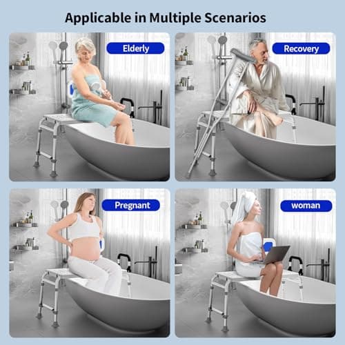 Heavy Duty Bath and Shower Bench with Adjustable Height and Reversible backrest - Handicap Shower Chair for Elderly and Disabled, Sliding Shower Chair, Bathtub Chair for Inside tub 7