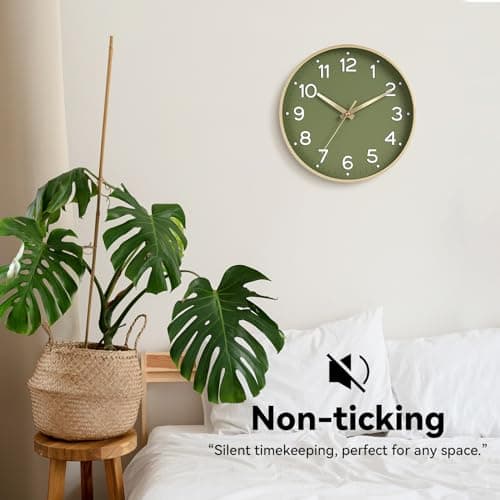 Roymnie Wall Clock Green, Silent Wall Clocks Battery Operated 8 Inch-Modern Non Ticking Analog Clock Decorative for Kitchen Office Bathroom Bedroom(Gold) 5
