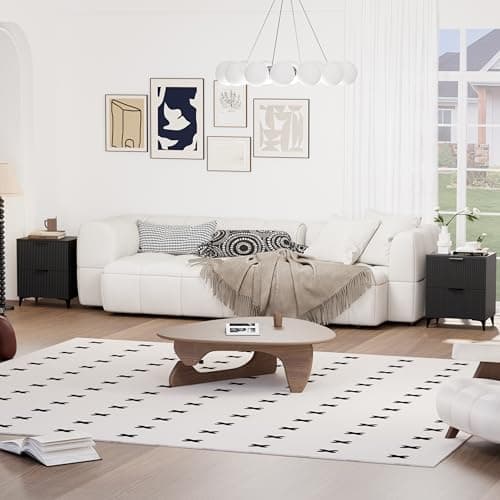 Royal Windsor Small Fluted Nightstand Set of 2 with 2 Drawers, Side End Table, Small Accent Storage Cabinet,Modern Night Stand Bedside Table for Bedroom Full Size Bed,Black 6