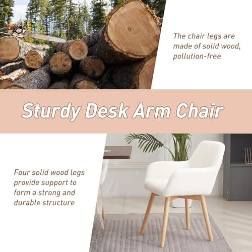 YEEFY Desk Chair No Wheels Vanity Chair Makeup Chair Comfy Accent Chair for Living Dining Room Bedroom Home Office Mid Century Modern Upholstered Armchair Sofa with Wood Legs (Wool White, 1) 7
