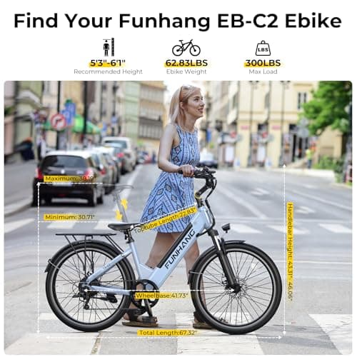 Funhang Electric Bike for Adults, 1000W Peak Ebike, 50Miles 21.7MPH Step Thru Electric Bicycle, 26" Commuter E Bikes with 48V Built-in Removable Battery, Adjustable Stem, 7-Speed, UL 2849 Certified 5