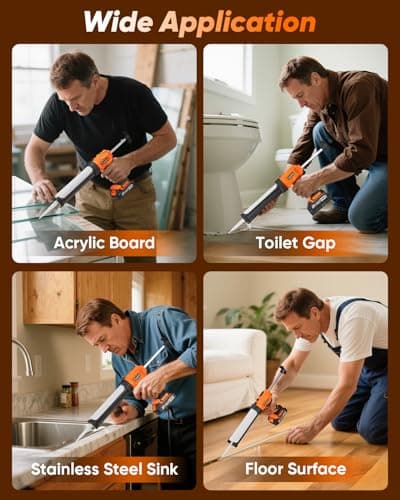 Saker Electric Caulking Gun Cordless Caulk Gun Drip-free with Caulking Tools 4 Adjustable Speeds with LED Light 10oz/300ml for Kitchen Bathroom Filling, Sealing 2 Batteries 5