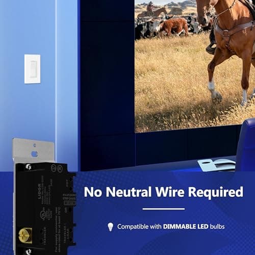 LIDER Dimmer Paddle Switch for Dimmable 300W LED/CFL Lights, 1-Pole or 3-Way, 120 V, Modern Upgrade, UL Listed, Wall Plate Included, White 6