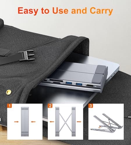 Mukiya USB C Laptop Docking Station Stand, Dock Tablet Stand, 8 in 1 USB C Hub with 4K HDMI, 2 USB 3.0, PD 100W, Universal Dock Station for MacBook Pro/Air/Dell/HP/Surface/Lenovo, Plug and Play 9