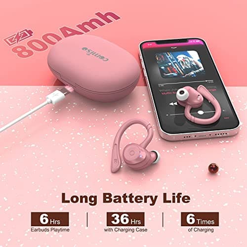 comiso Wireless Earbuds Bluetooth Headphones, True Wireless in Ear Bluetooth 5.1 Earbuds with Microphone, Deep Bass, IPX7 Waterproof Loud Voice Earphones for Sport Outdoor Running Gym Workout(Pink) 5