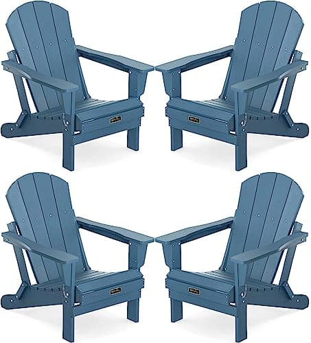 SERWALL Foldable Adirondack Chair Set of 4 for Patio Garden Outdoors Fire Pit-Ocean Blue