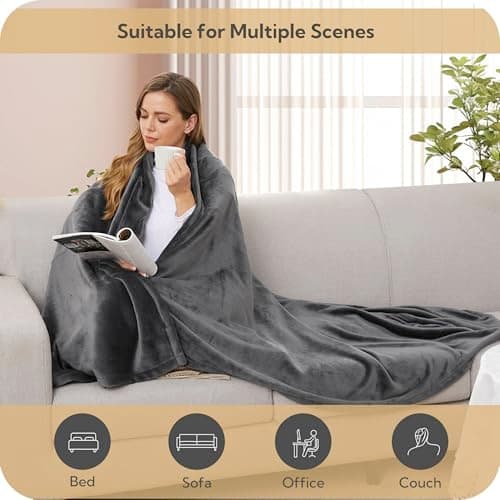 SUNNY HEAT Electric Heated Blanket 72"x84" Full Size Cozy Warm Double Sided Flannel with 4 Heating Levels & 10H Shut Off, Machine Washable Soft Blanket for Bed & Office, Light Grey 7